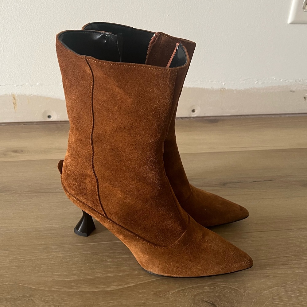 Doop Brown Suede Heeled Ankle Boots